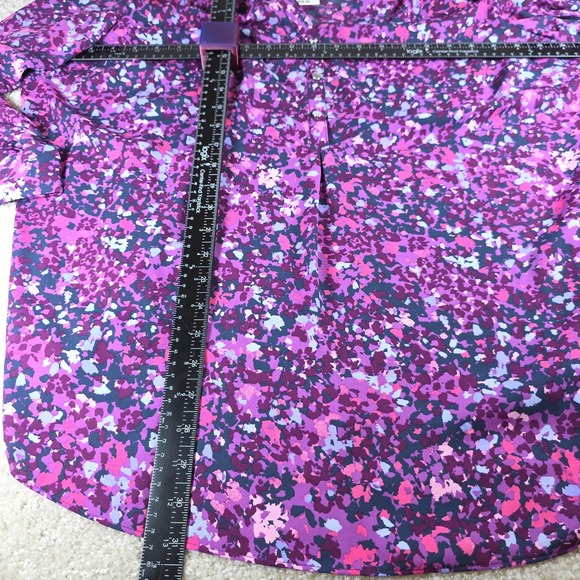 JM Collection Blouse Women 3X Purple Abstract Roll Tab Sleeve Split Neck Top - Picture 6 of 6